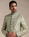 Lime Cream Green Self Embroidered Indo Western Set image number 0